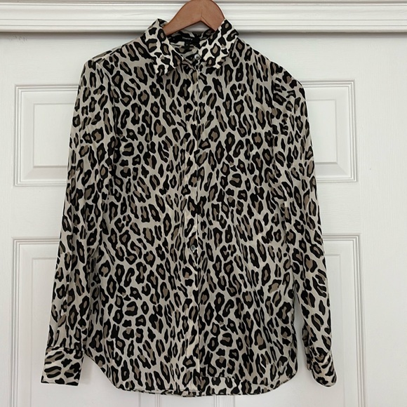 Theory Long Sleeve Silk Ivory Leopard Top P - Picture 1 of 4